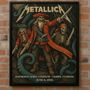 Metallica M72 Tour Tampa 2025 Pirate Skeleton Poster – Vintage Concert Art Canvas, Raymond James Stadium Wall Decor