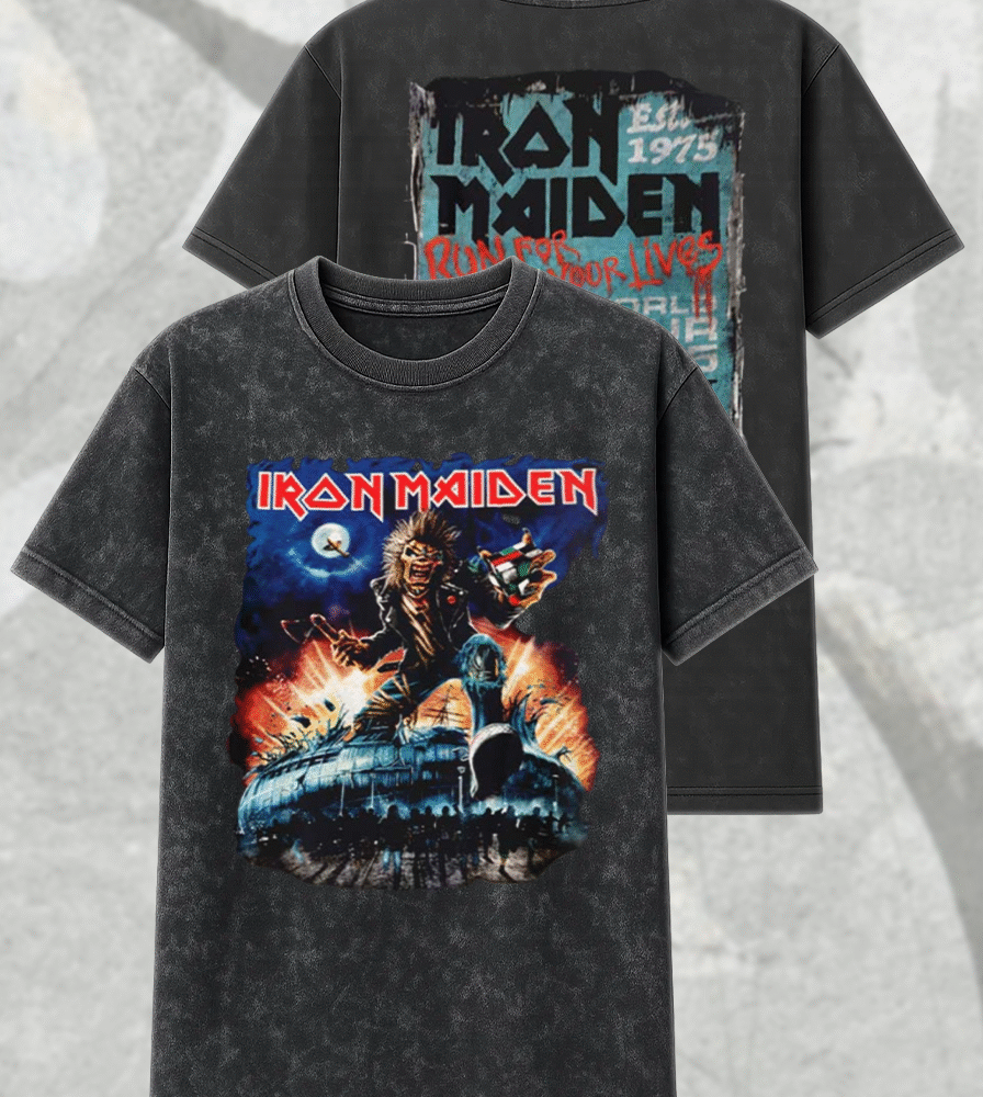 Iron Maiden Run For Your Lives 2025 Budapest Acid Wash T-Shirt & Hoodie – Two-Sided World Tour Merch (May 27–28 | Budapest Arena)