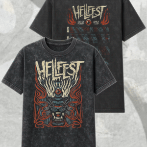 Hellfest 2025 Acid Wash Shirt or Hoodie – Savage Tiger Lineup Merch, Clisson France Two-Sided Tour Print