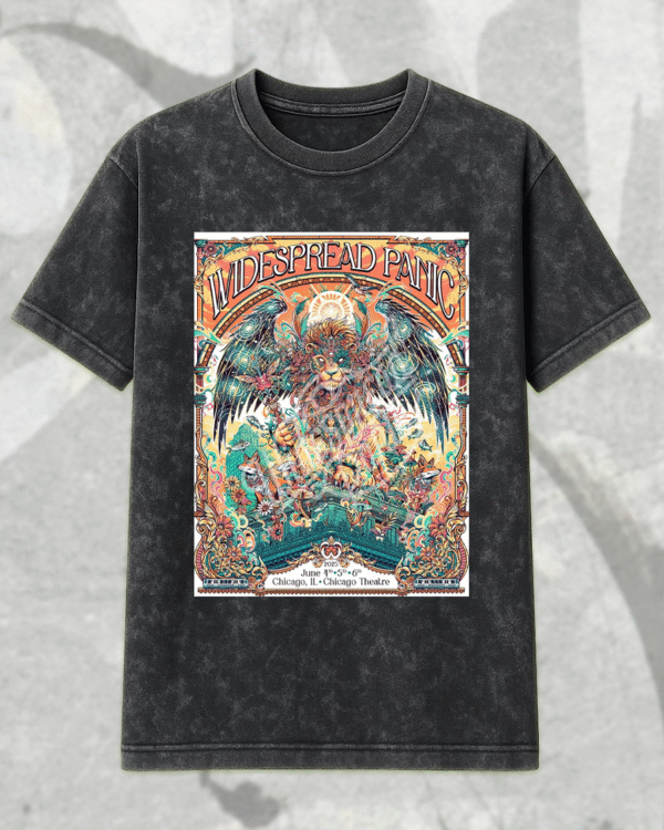 Widespread Panic 2025 Acid Wash Shirt or Hoodie – Chicago Theatre Poster by Juan Ma Orozco