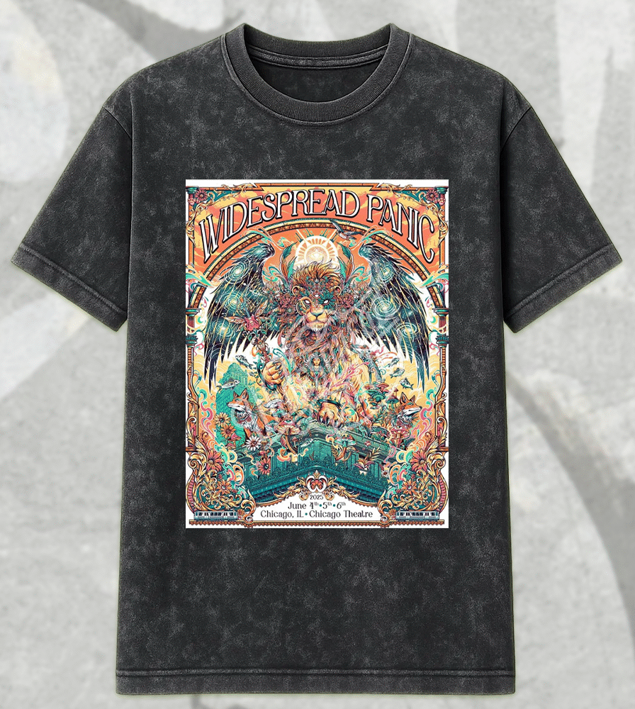 Widespread Panic 2025 Acid Wash Shirt or Hoodie – Chicago Theatre Poster by Juan Ma Orozco