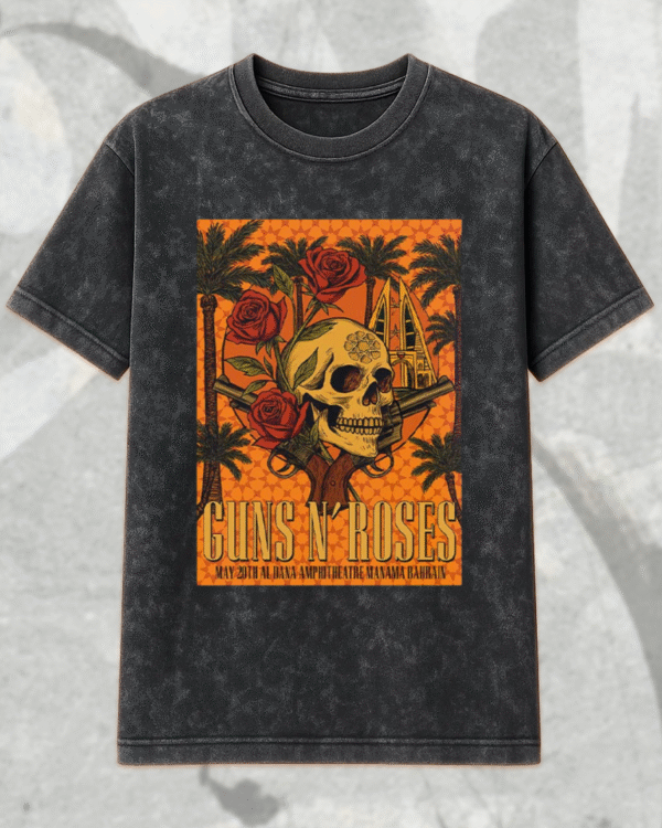 Guns N' Roses Bahrain 2025 Acid Wash T-Shirt & Hoodie – Al Dana Amphitheatre Concert Poster Art - Image 3