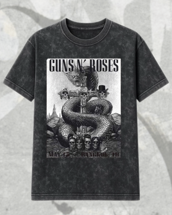 Guns N’ Roses Bangkok 2025 Acid Wash Tour T-Shirt / Hoodie – Black Poster Edition at Thunderdome Stadium - Image 3
