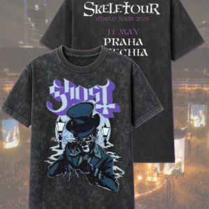 Ghost Skeletour 2025 – Acid Wash T-Shirt & Hoodie | Praha Czechia Pop-Up Shop Exclusive | Two-Sided Print