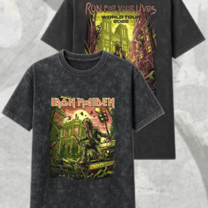 Iron Maiden Run For Your Lives 2025 Acid Wash Shirt & Hoodie – Wrathchild x Murders In The Rue Morgue Tour Edition – Two-Sided Eddie Merch