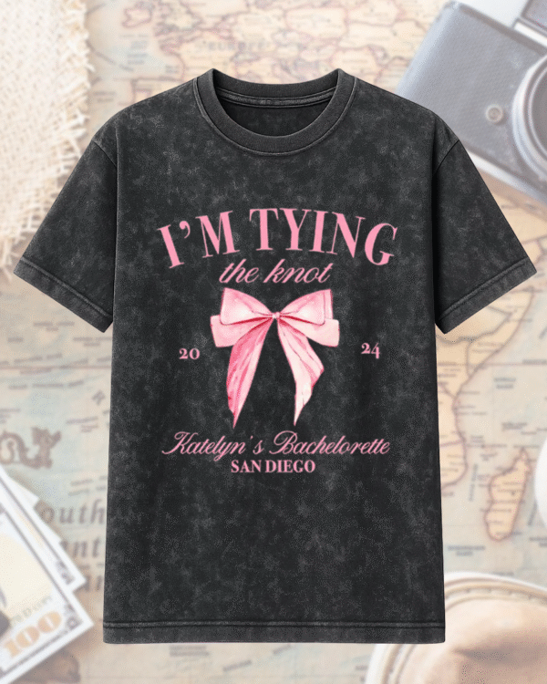 Bachelorette Party Acid Wash T-Shirt / Hoodie – “I’m Tying the Knot” Bridal Comfort Tee #280-CP - Image 2