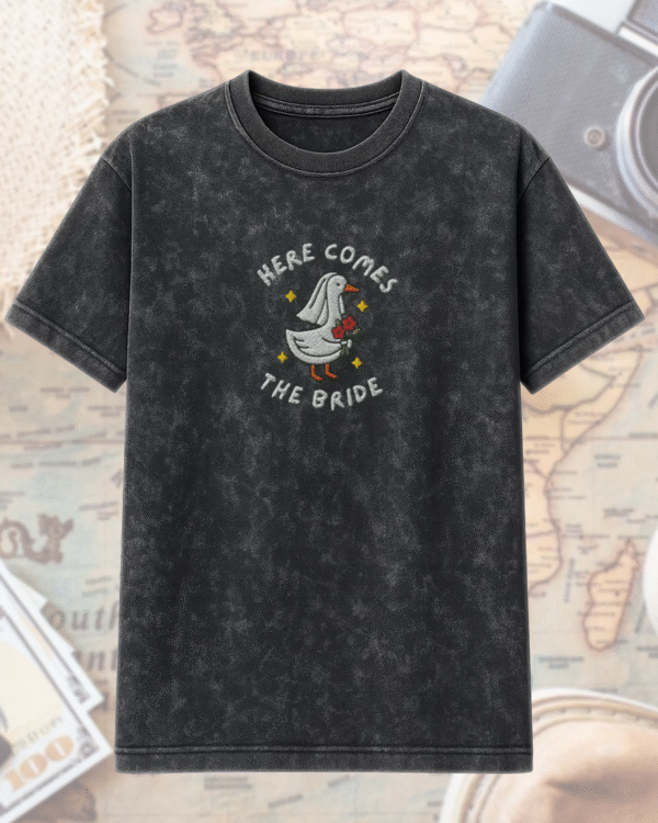 Embroidered Silly Goose Bride Shirt – Funny Bride To Be Acid Wash T-Shirt / Hoodie – Goose Lover Wedding Gift - Image 2