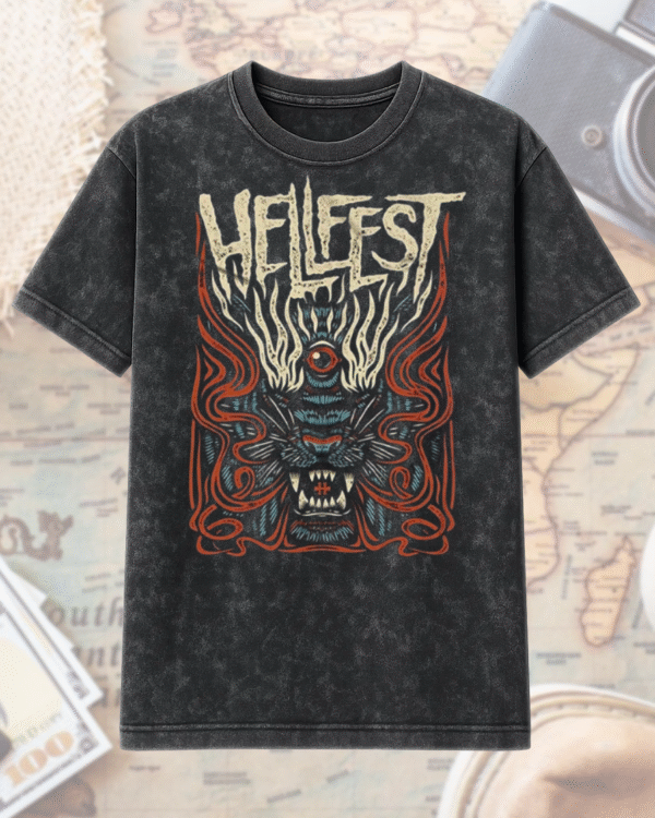 Hellfest 2025 Acid Wash Shirt or Hoodie – Savage Tiger Lineup Merch, Clisson France Two-Sided Tour Print