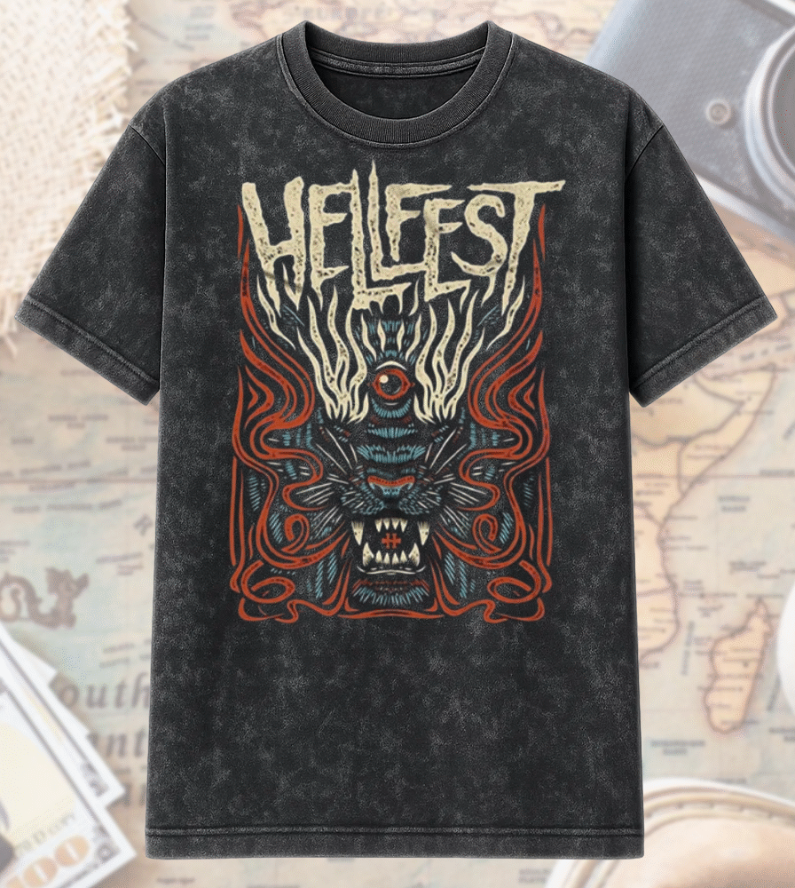 Hellfest 2025 Acid Wash Shirt or Hoodie – Savage Tiger Lineup Merch, Clisson France Two-Sided Tour Print