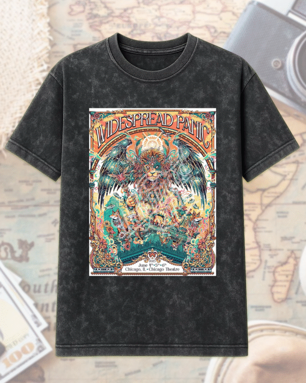 Widespread Panic 2025 Acid Wash Shirt or Hoodie – Chicago Theatre Poster by Juan Ma Orozco