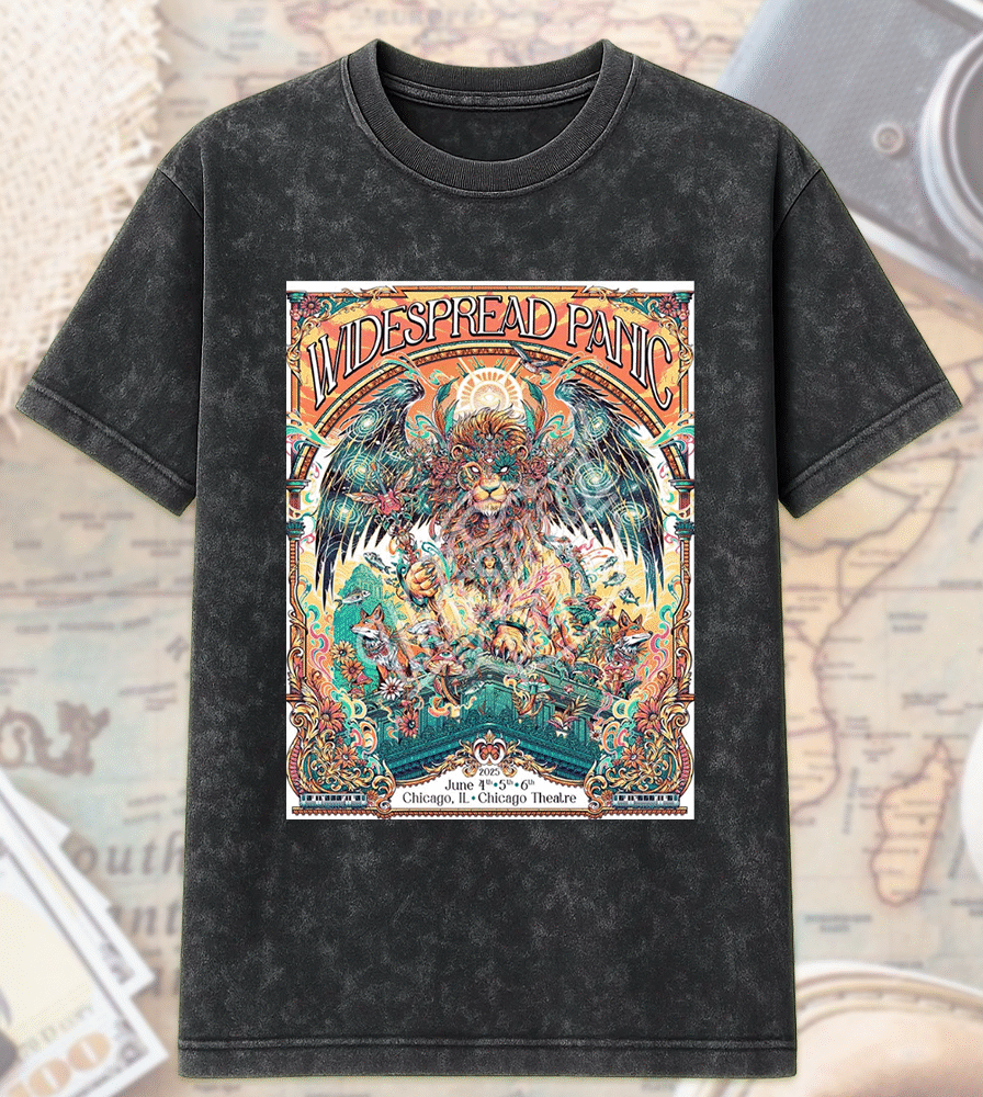 Widespread Panic 2025 Acid Wash Shirt or Hoodie – Chicago Theatre Poster by Juan Ma Orozco