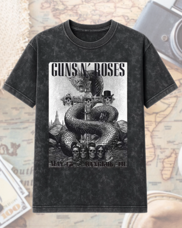 Guns N’ Roses Bangkok 2025 Acid Wash Tour T-Shirt / Hoodie – Black Poster Edition at Thunderdome Stadium - Image 2