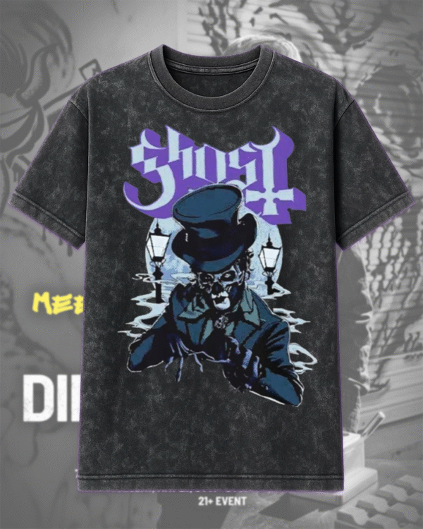 Ghost Skeletour 2025 – Acid Wash T-Shirt & Hoodie | Praha Czechia Pop-Up Shop Exclusive | Two-Sided Print - Image 2