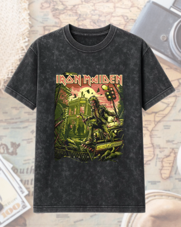 Iron Maiden Run For Your Lives 2025 Acid Wash Shirt & Hoodie – Wrathchild x Murders In The Rue Morgue Tour Edition – Two-Sided Eddie Merch - Image 2