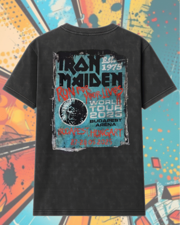 Iron Maiden Run For Your Lives 2025 Budapest Acid Wash T-Shirt & Hoodie – Two-Sided World Tour Merch (May 27–28 | Budapest Arena) - Image 3