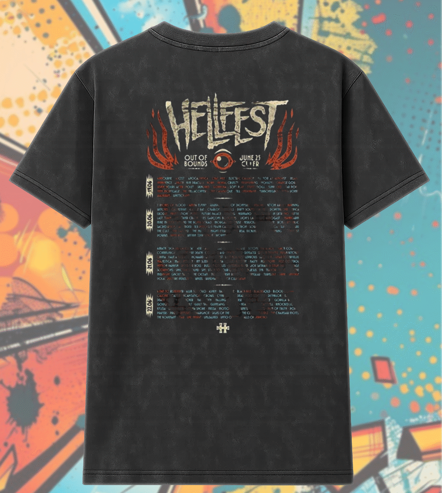 Hellfest 2025 Acid Wash Shirt or Hoodie – Savage Tiger Lineup Merch, Clisson France Two-Sided Tour Print