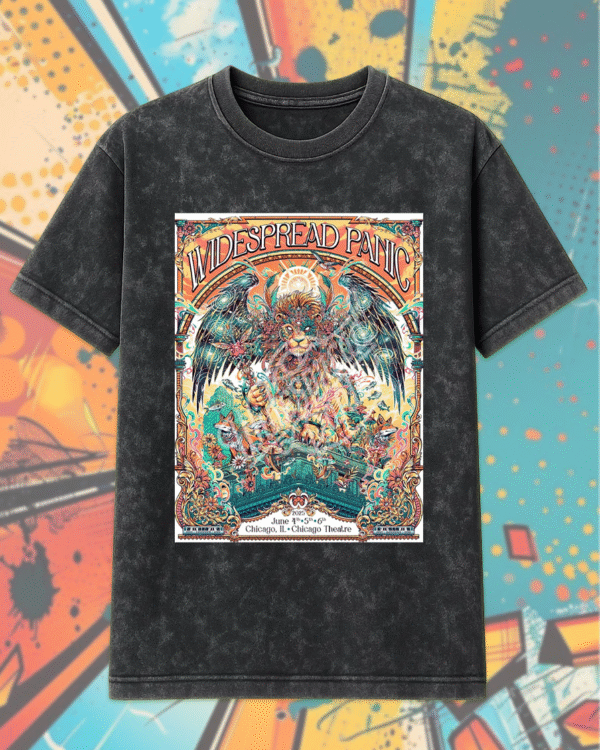 Widespread Panic 2025 Acid Wash Shirt or Hoodie – Chicago Theatre Poster by Juan Ma Orozco