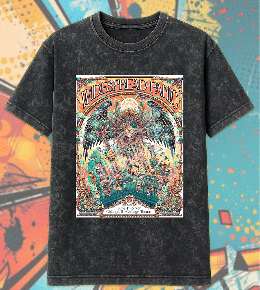 Widespread Panic 2025 Acid Wash Shirt or Hoodie – Chicago Theatre Poster by Juan Ma Orozco