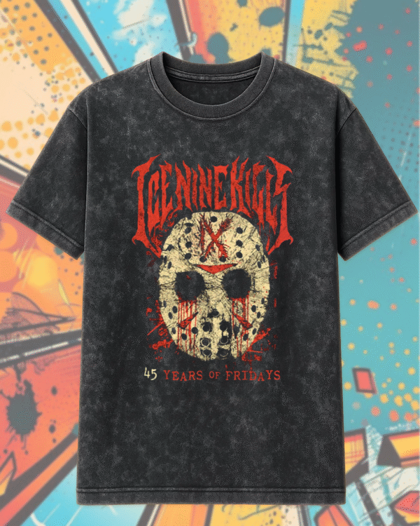 Ice Nine Kills x Jason Voorhees Shirt – 45 Years of Fridays Horror Mask Tee | Acid Washed Unisex T-Shirt