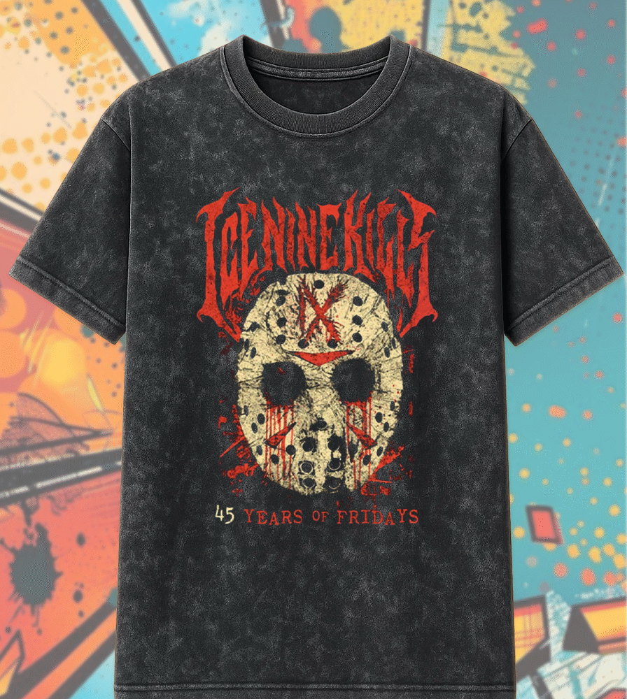 Ice Nine Kills x Jason Voorhees Shirt – 45 Years of Fridays Horror Mask Tee | Acid Washed Unisex T-Shirt