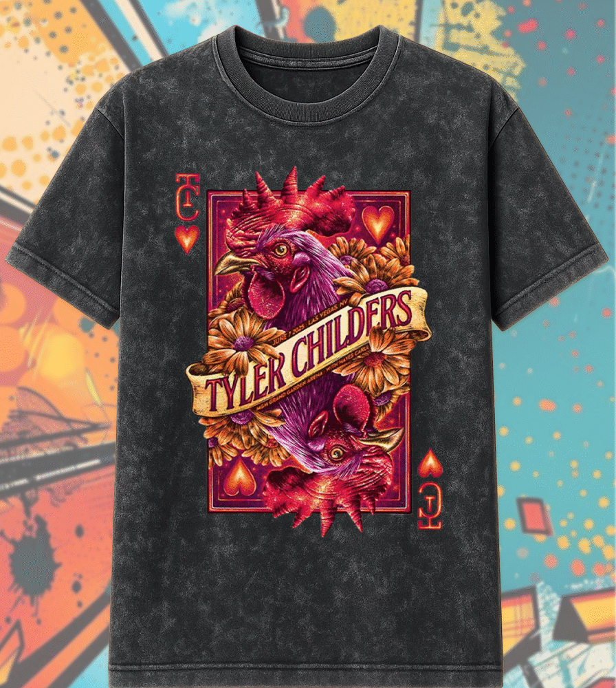 Tyler Childers Las Vegas 2025 Acid Wash T-Shirt – MGM Grand Cock Playing Card Poster Art