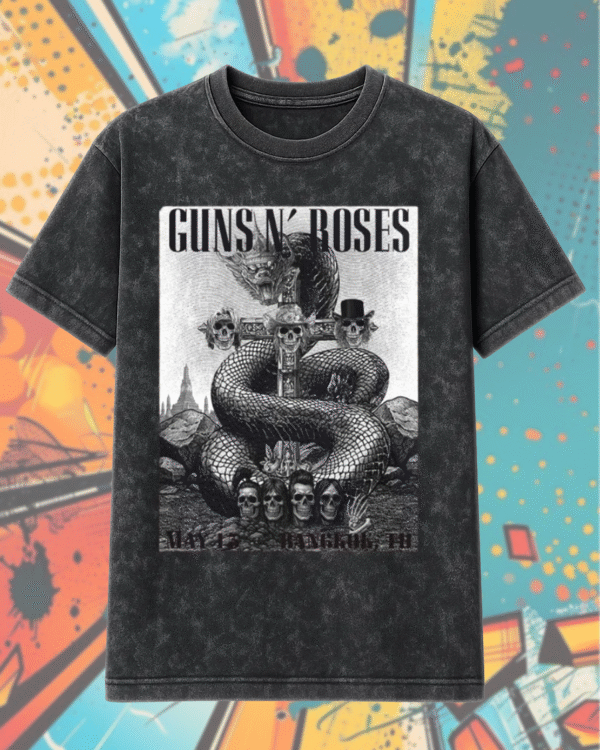 Guns N’ Roses Bangkok 2025 Acid Wash Tour T-Shirt / Hoodie – Black Poster Edition at Thunderdome Stadium