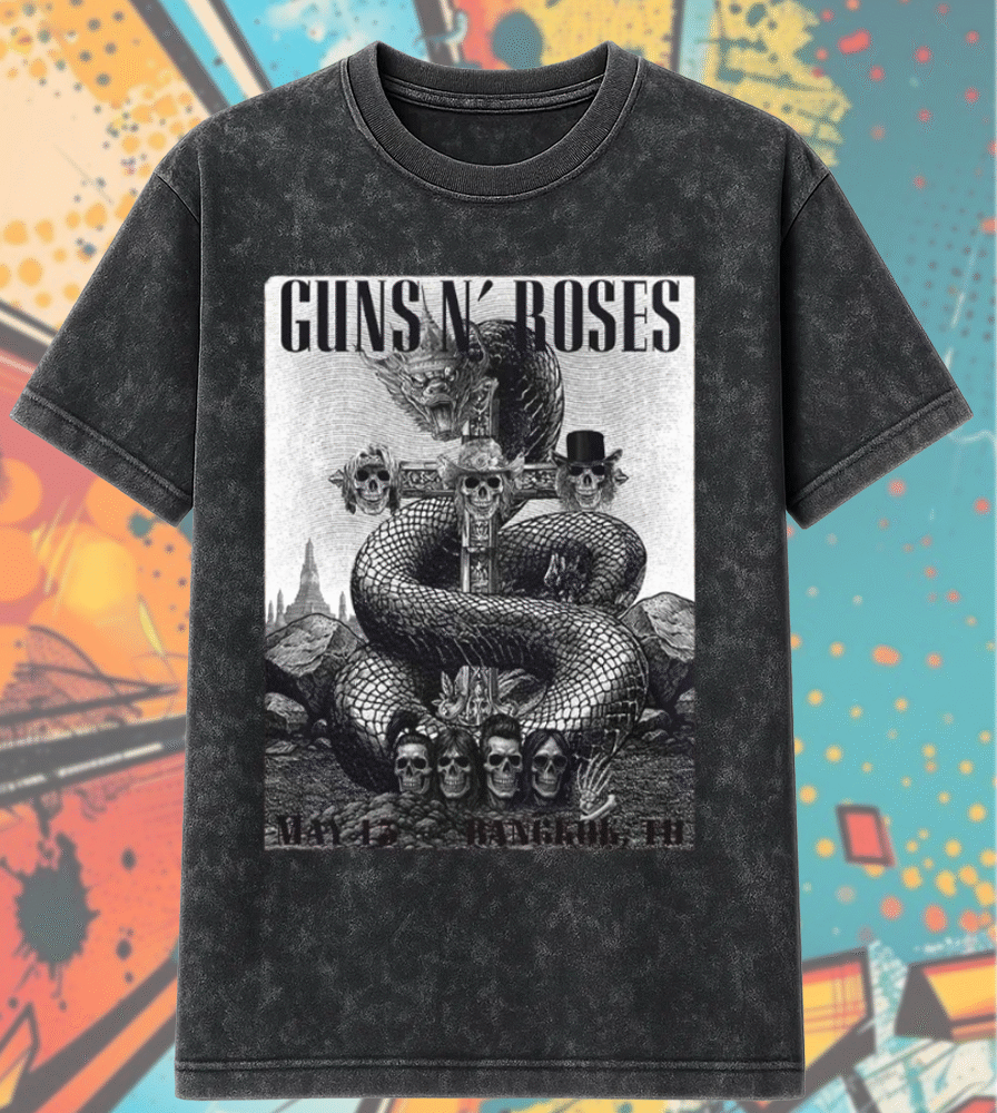 Guns N’ Roses Bangkok 2025 Acid Wash Tour T-Shirt / Hoodie – Black Poster Edition at Thunderdome Stadium