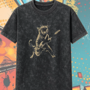 Rock Cat Acid Wash Shirt – Funny Guitar Cat Tee & Hoodie, Vintage Grunge Cat Lover Gift for Her & Him