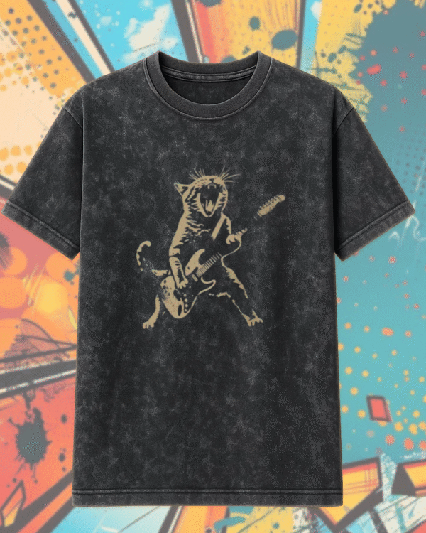 Rock Cat Acid Wash Shirt – Funny Guitar Cat Tee & Hoodie, Vintage Grunge Cat Lover Gift for Her & Him