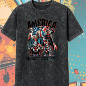 America Killing It Since 1776 Acid Wash Shirt – Horror 4th of July Tee, Vintage Independence Day Killer Graphic