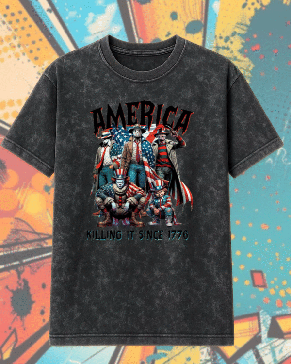 America Killing It Since 1776 Acid Wash Shirt – Horror 4th of July Tee, Vintage Independence Day Killer Graphic