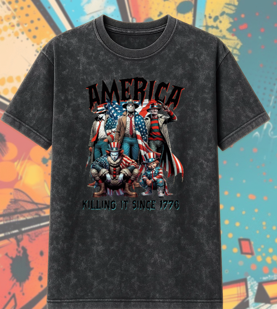 America Killing It Since 1776 Acid Wash Shirt – Horror 4th of July Tee, Vintage Independence Day Killer Graphic