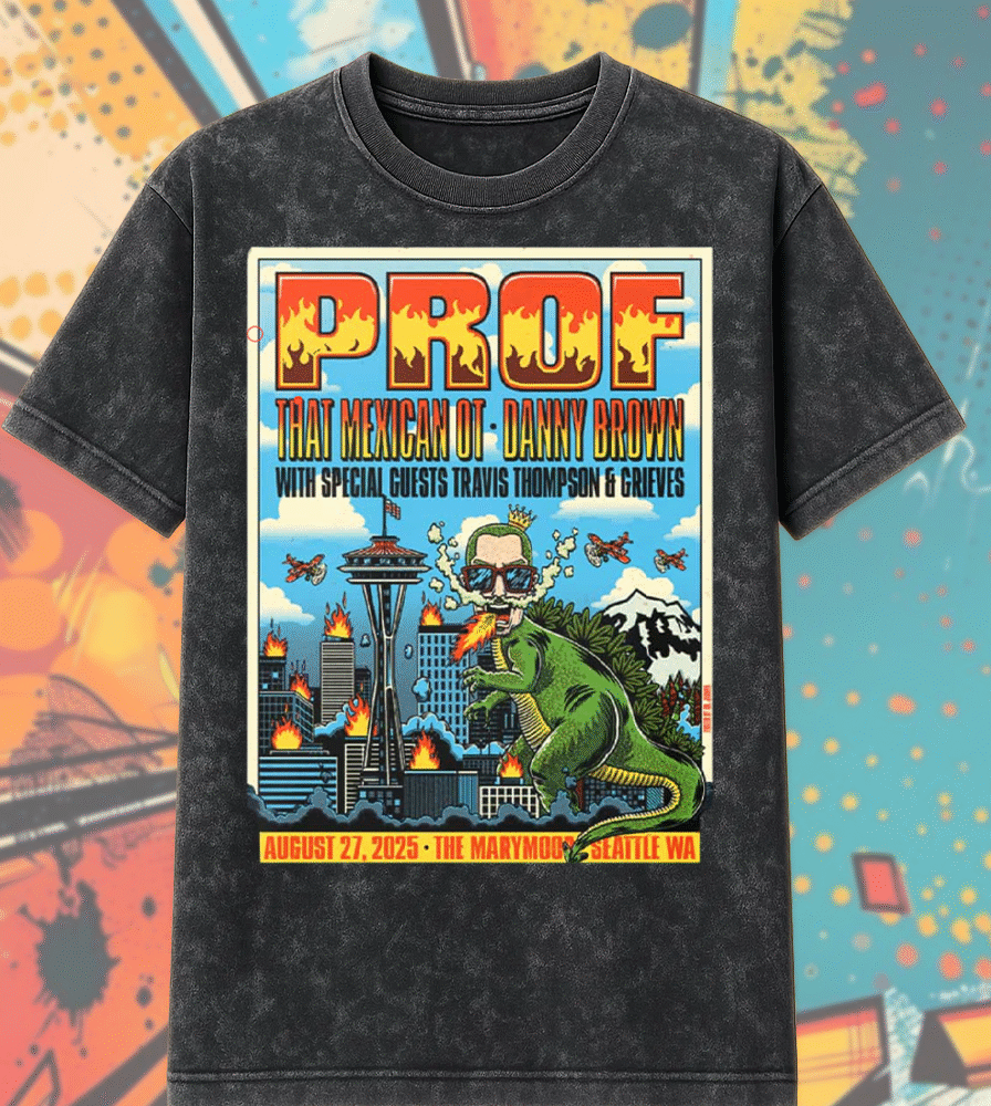 Seattle Live 2025 – PROF ft. That Mexican OT, Danny Brown & Guests | August 27 Concert Art | Acid Wash T-Shirt & Hoodie