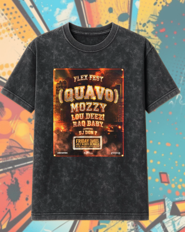 Flex Fest 2025 Concert T-Shirt – Quavo Mozzy Denver Tour Acid Wash Tee