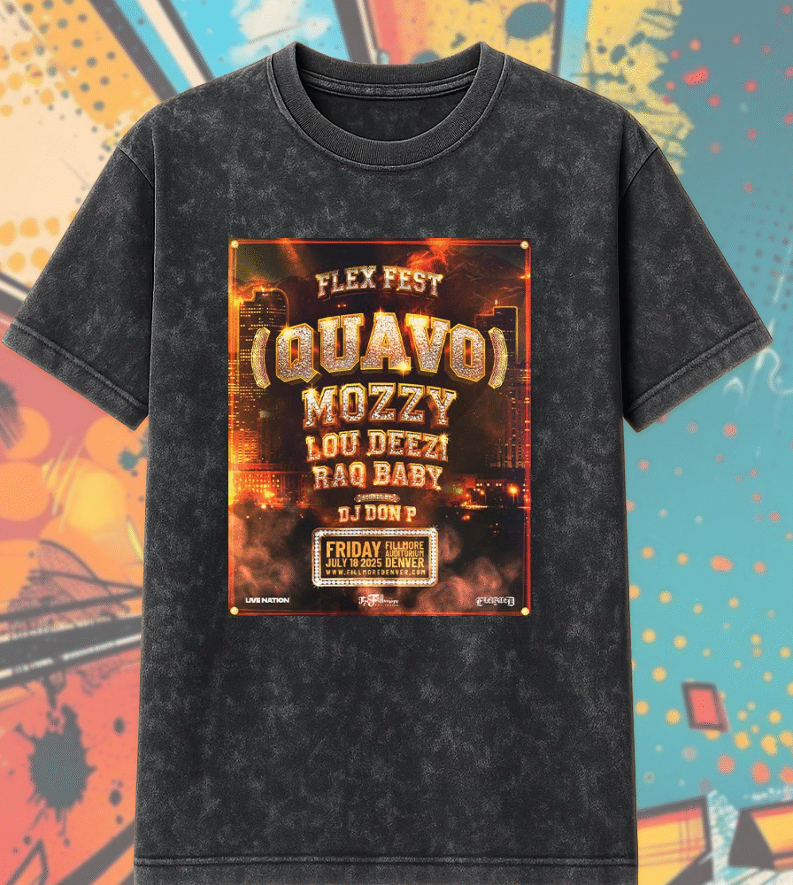 Flex Fest 2025 Concert T-Shirt – Quavo Mozzy Denver Tour Acid Wash Tee