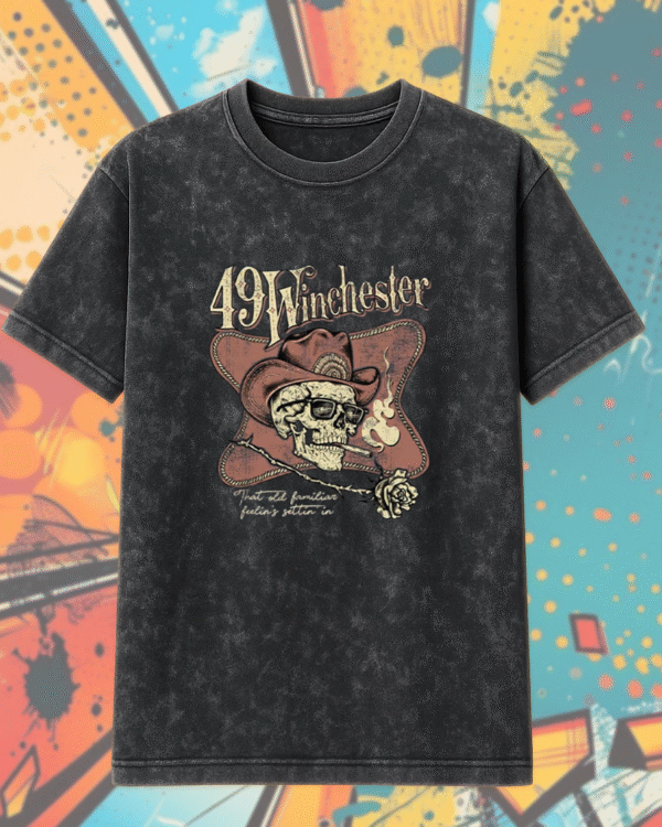 49 Winchester Tulsa 2025 Acid Wash Shirt or Hoodie – Skull & Rose Cowboy Tour Art