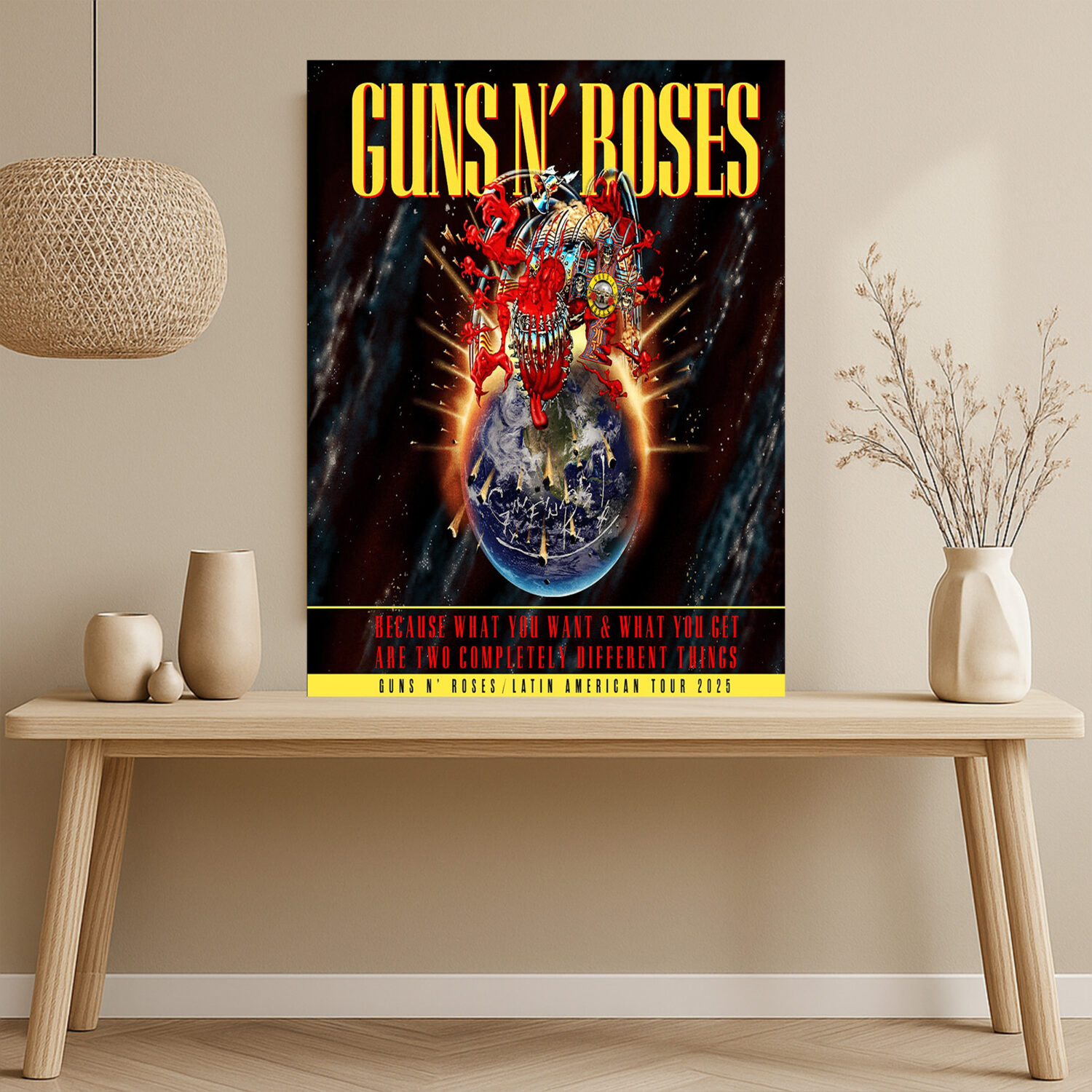 Guns N' Roses Latin American Tour 2025 Poster – Official Band Tour Art Canvas Print, Rock Concert Wall Decor