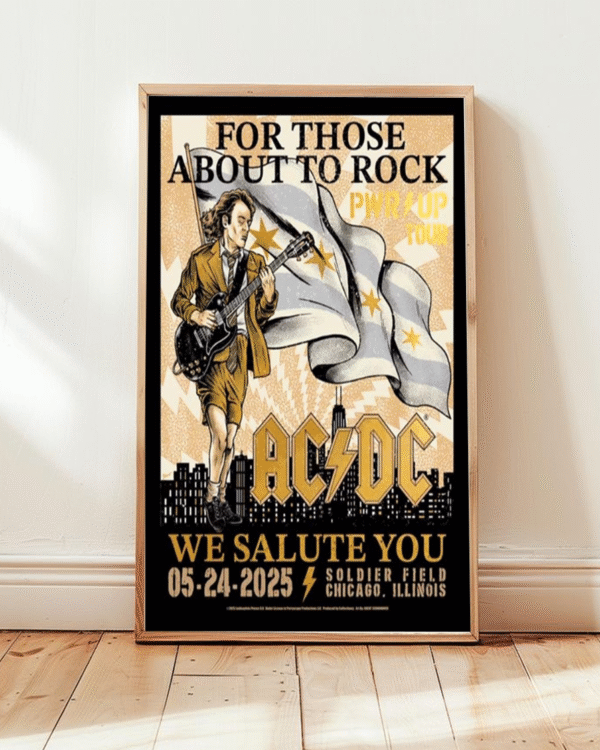 ACDC PWR UP Chicago 2025 Gold Edition Poster Canvas – May 24 at Soldier Field – For Those About To Rock We Salute You - Image 2