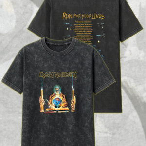 Iron Maiden 2025 Acid Wash Shirt or Hoodie – Run For Your Lives Tour w/ Clairvoyant Eddie Two-Sided Print