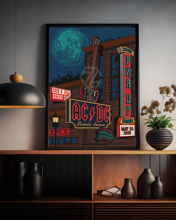 AC/DC PWR UP Nashville 2025 Poster Canvas – Dive Bar Pop-Up & Nissan Stadium Concert May 20 – Home Decor Wall Art