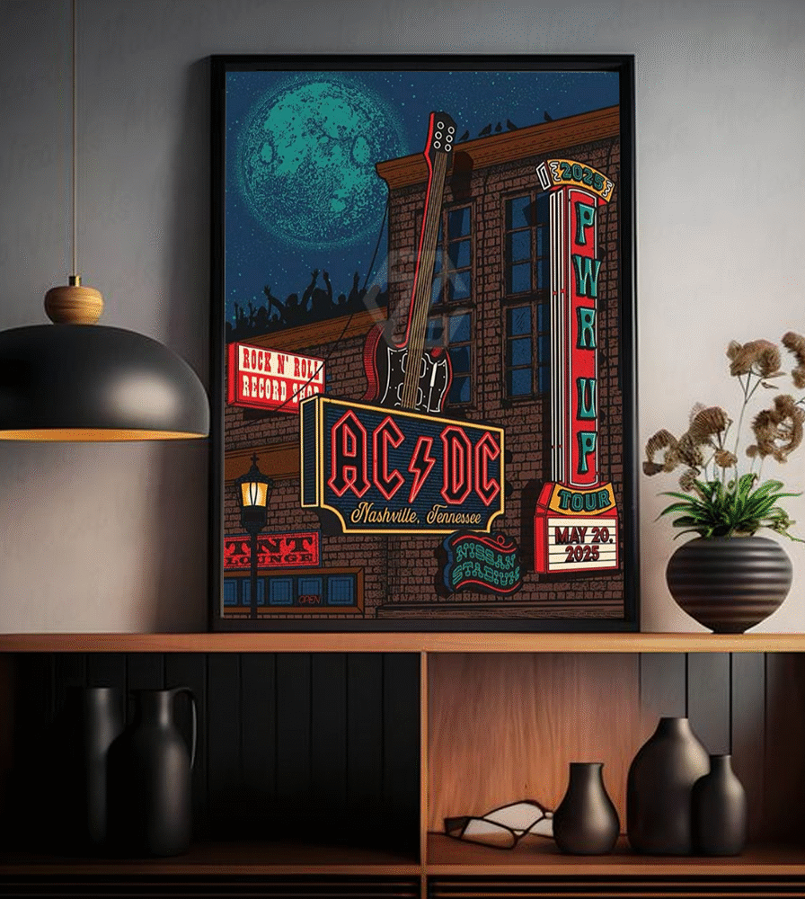 AC/DC PWR UP Nashville 2025 Poster Canvas – Dive Bar Pop-Up & Nissan Stadium Concert May 20 – Home Decor Wall Art