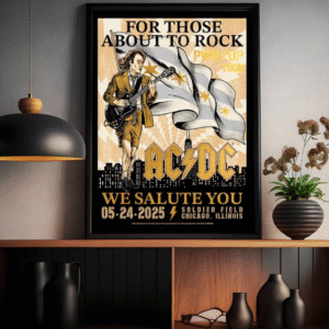 ACDC PWR UP Chicago 2025 Gold Edition Poster Canvas – May 24 at Soldier Field – For Those About To Rock We Salute You
