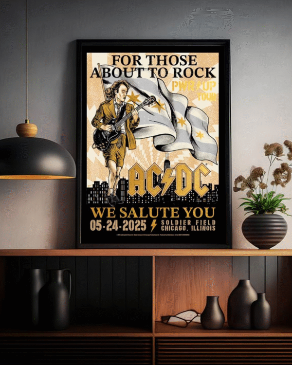 ACDC PWR UP Chicago 2025 Gold Edition Poster Canvas – May 24 at Soldier Field – For Those About To Rock We Salute You