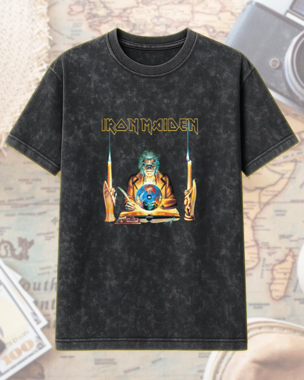 Iron Maiden 2025 Acid Wash Shirt or Hoodie – Run For Your Lives Tour w/ Clairvoyant Eddie Two-Sided Print