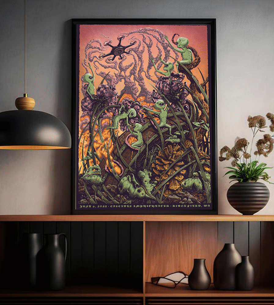 Cascades Amphitheater June 6 2025 Alien Poster – Psychedelic Concert Canvas Print, Ridgefield WA Merch Booth Exclusive