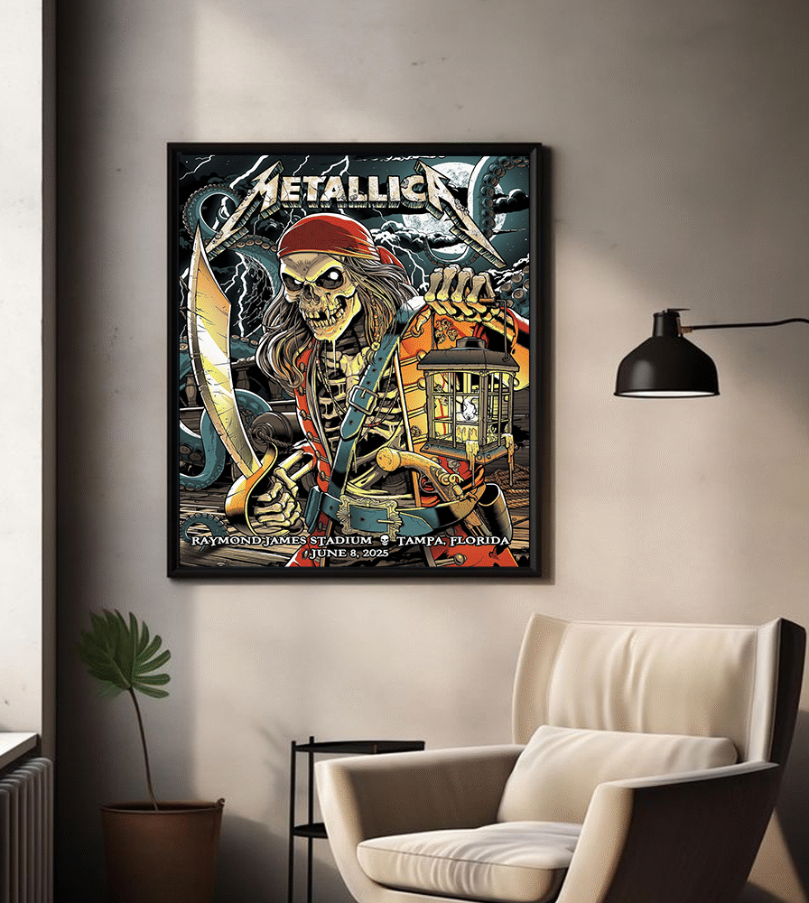 Metallica Pirate Skull Poster Canvas – Raymond James Stadium, Tampa 2025 (June 8)