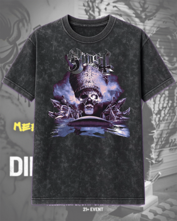 Ghost Skeletour 2025 Acid Wash T-Shirt & Hoodie – Goransson Arena, Sandviken, Sweden | May 23 Tour Artwork