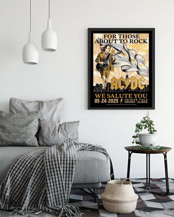 ACDC PWR UP Chicago 2025 Gold Edition Poster Canvas – May 24 at Soldier Field – For Those About To Rock We Salute You - Image 3