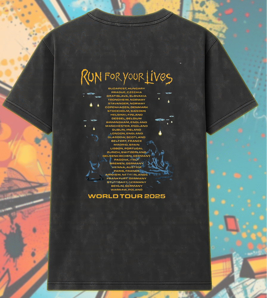 Iron Maiden 2025 Acid Wash Shirt or Hoodie – Run For Your Lives Tour w/ Clairvoyant Eddie Two-Sided Print