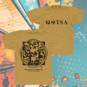 Queens of the Stone Age Alive In The Catacombs T-Shirt – Skull Logo Two-Sided Golden Band Tee